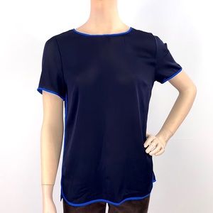 J.Crew Navy Blue/Royal Blue Trim Silk Top 6